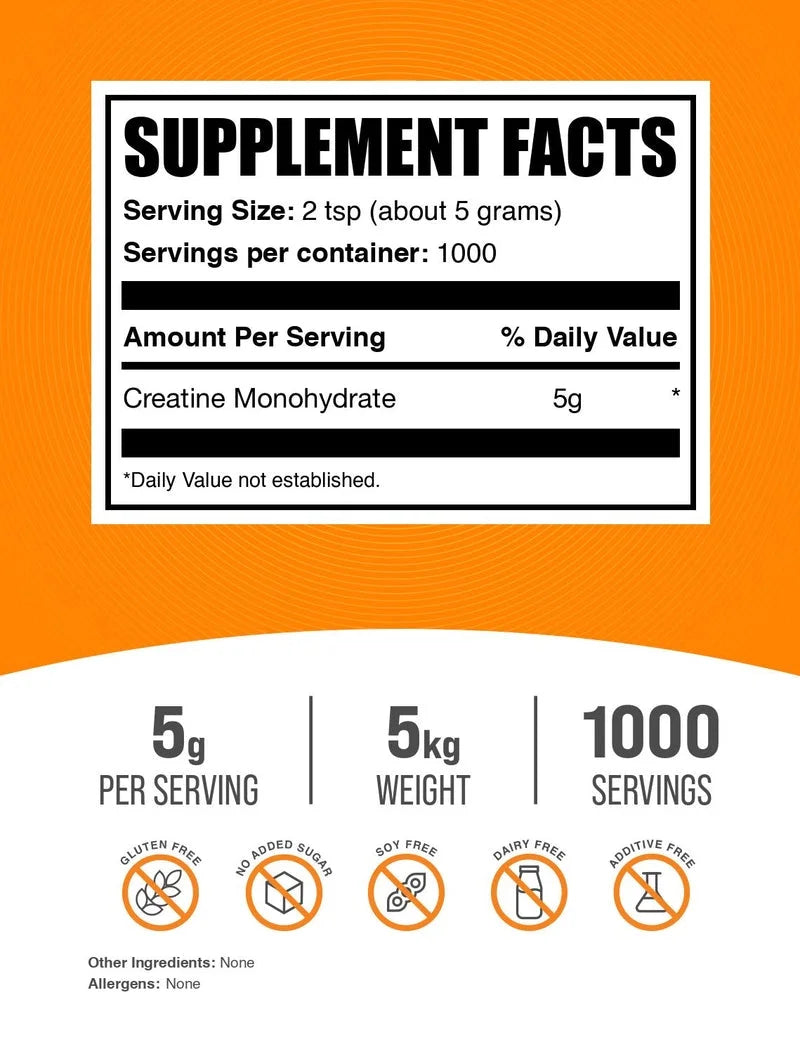 Bulksupplements Creatine Monohydrate Powder - Micronized, Pure Creatine, 5G per Serving, 5Kg (11 Lbs)
