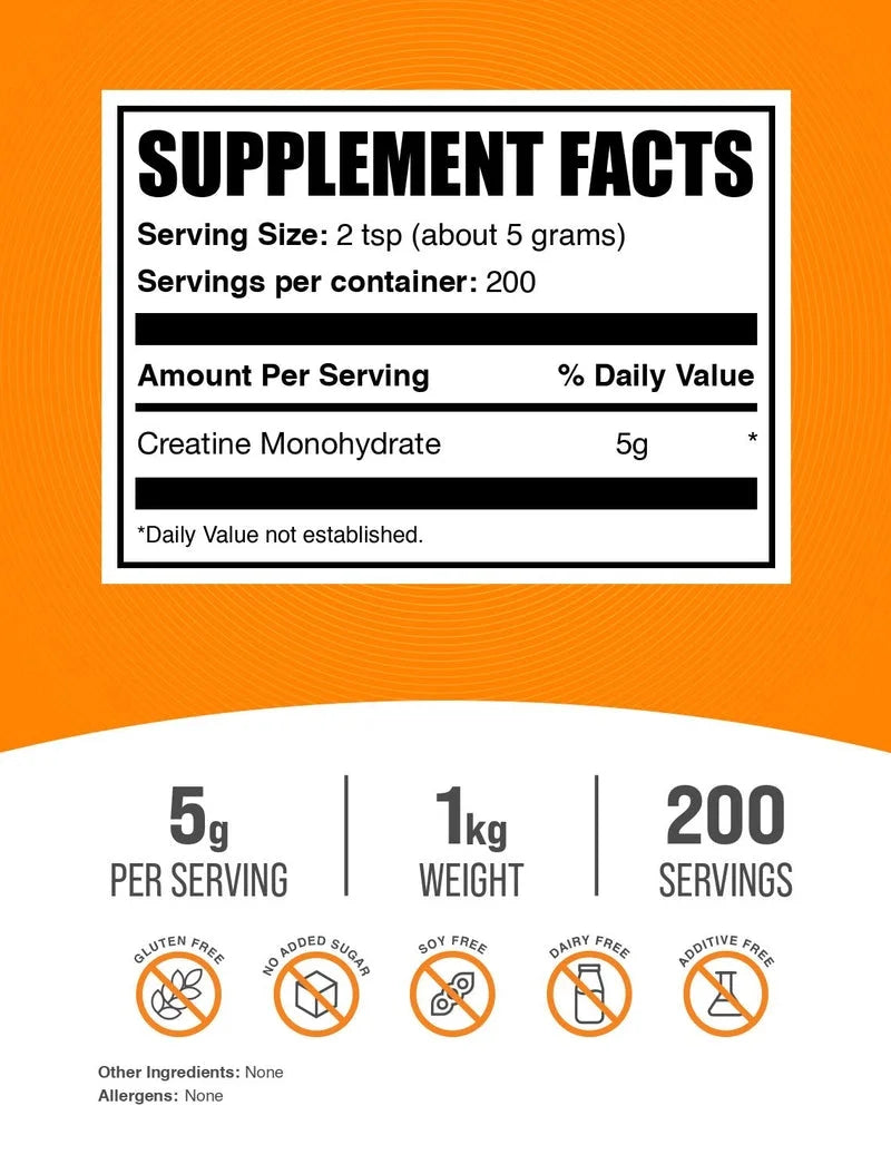 Bulksupplements Creatine Monohydrate Powder - Micronized, Pure Creatine, 5G per Serving, 1Kg (2.2 Lbs)